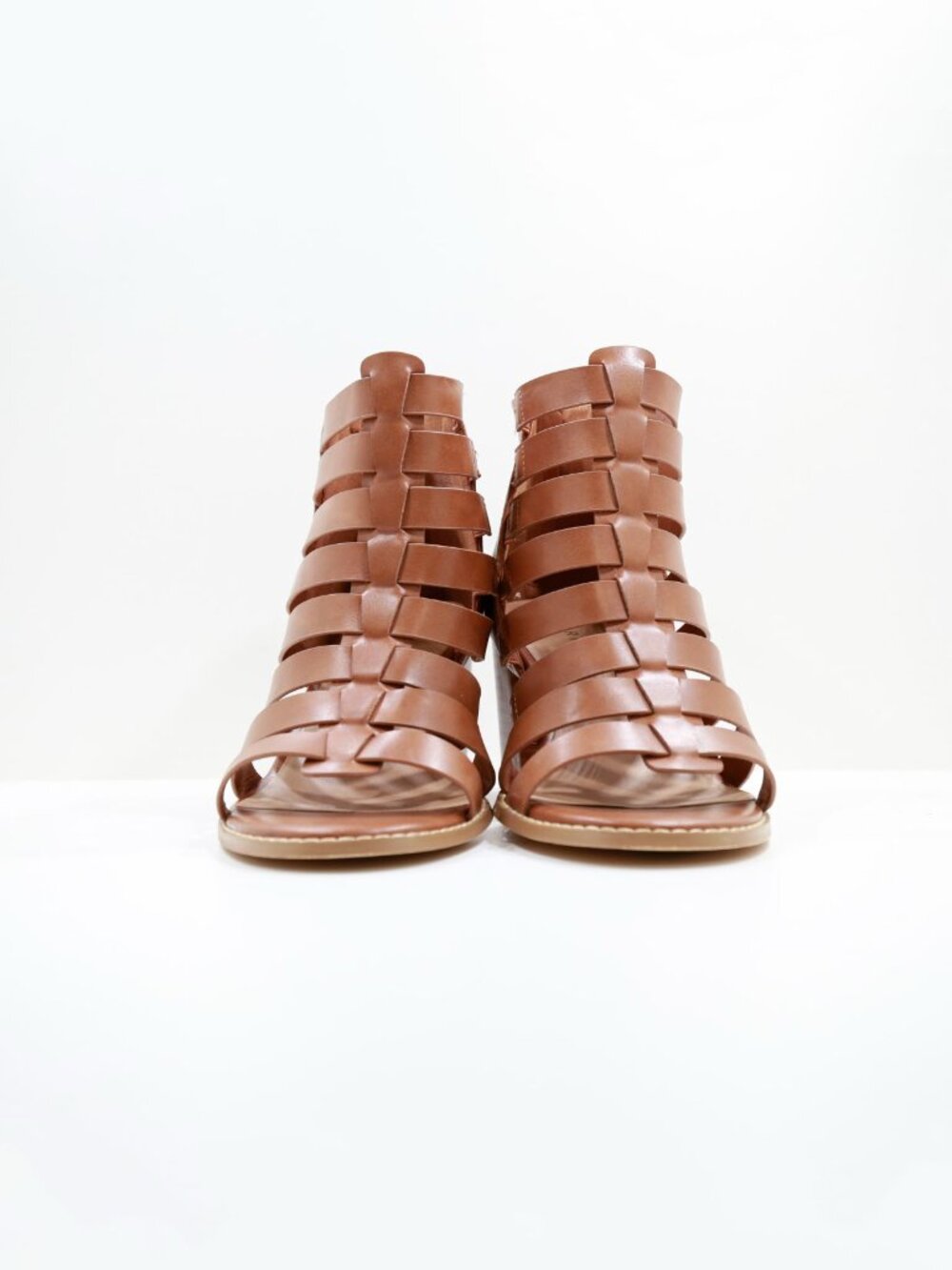 Torrid Brown Faux Leather 4" Block Heel Cage Sandals - 11 WW - Picture 2 of 7